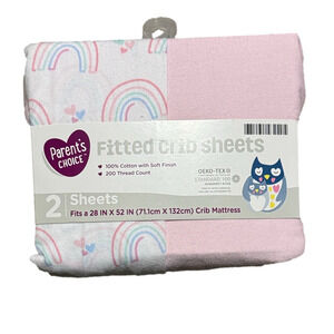 Parents Choice Fitted Crib Sheets Rainbow Pink Set of 2 Sheets